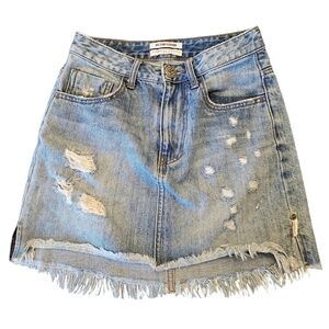 One by One Teaspoon X 2020 Mini Skirt High Waisted Fringe Distressed Denim